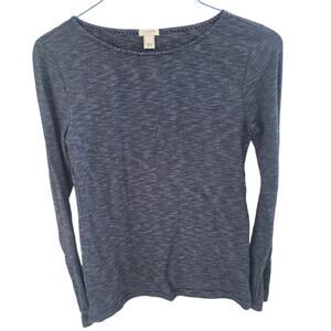 J.Crew Navy and White Striped Long Sleeve Scoop Neck Shirt - Small
